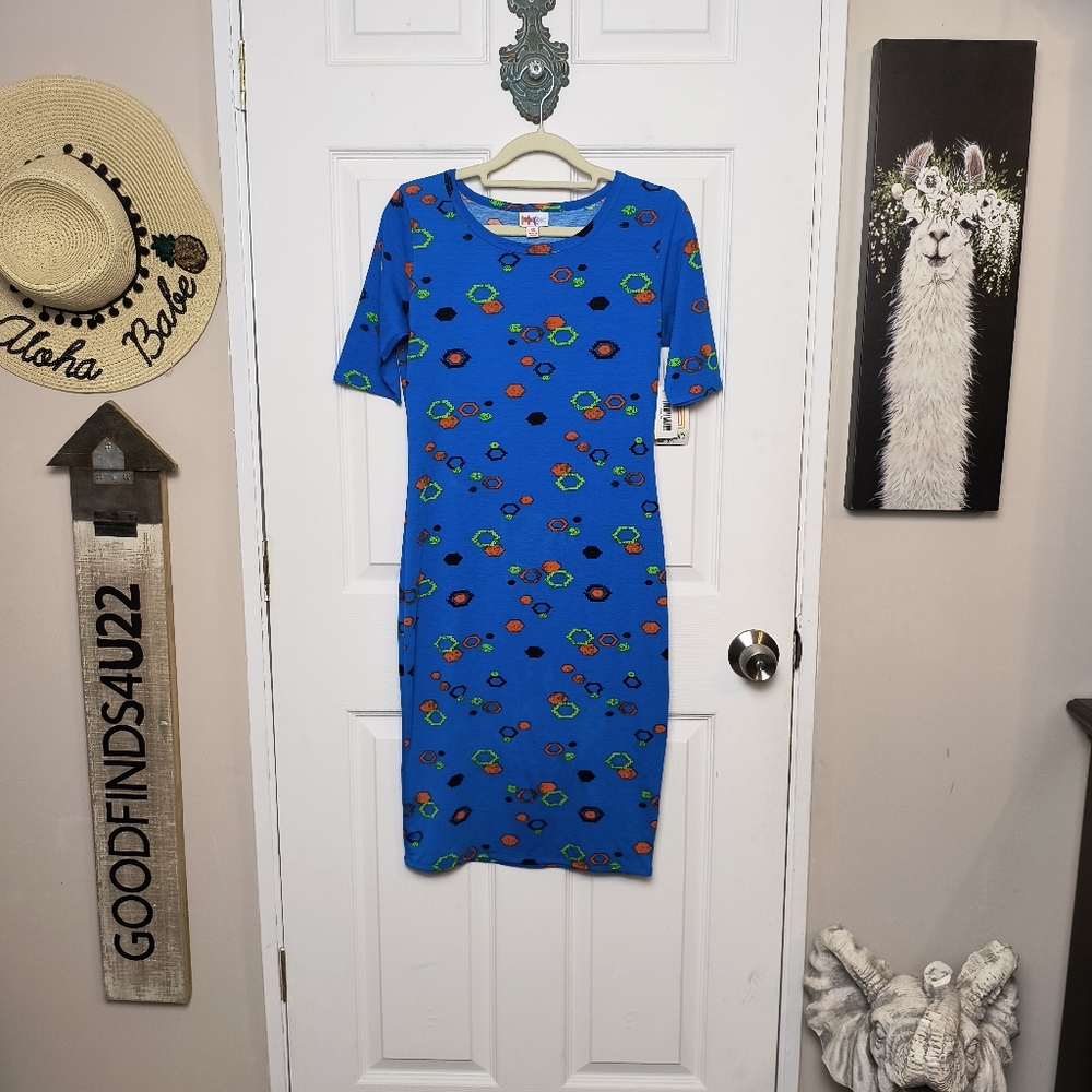 LulaRoe Julia Women's Blue Geometric Dress Printed Size XS